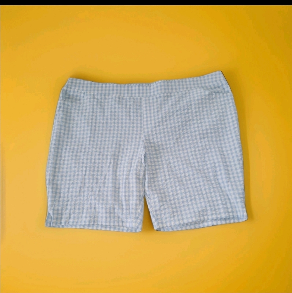 D & Co Womens Petites Size 4XP Seersucker Blue & White Gingham Pull-on Shorts